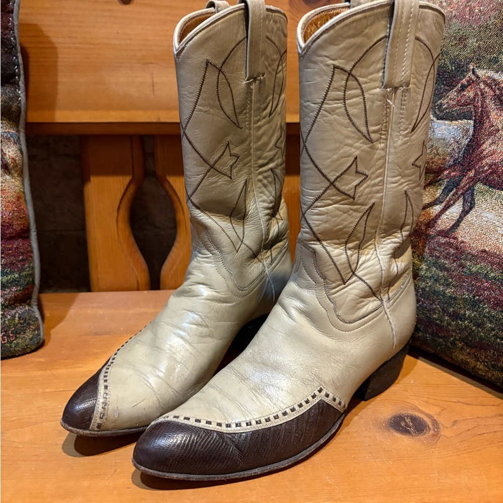 Vintage Handmade Laramie Lizard Trim Western Boots